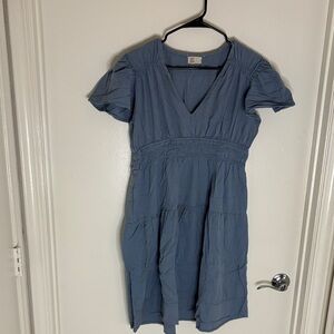 Blue V-Neck Mini Dress